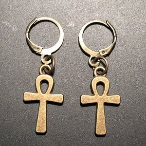 Ankh x Bronze Huggie Earrings